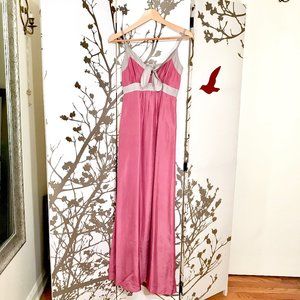 Ella Moss Raspberry Long Silk Dress with Gray Trim